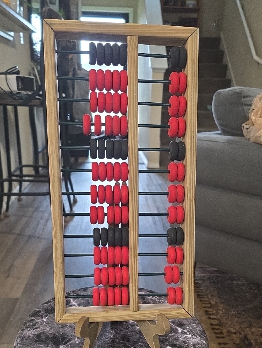 Vtg, Wooden Abacus with Red and Black Beads. vintage Chinese abacus
